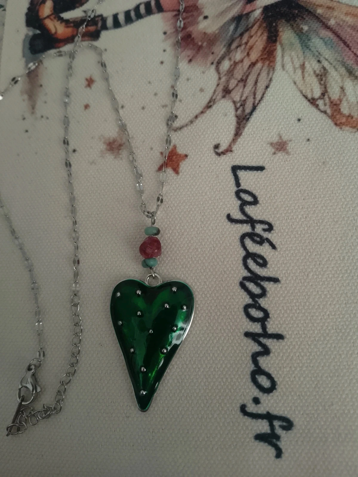 Collier coeur vert et pierres naturelles – photo 3